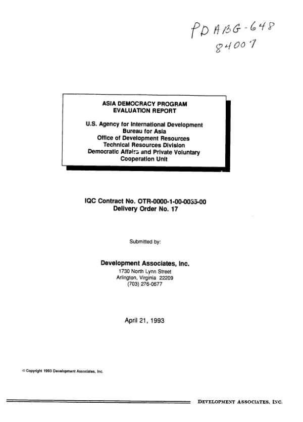 ASIA democracy program : evaluation report