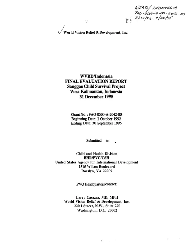 WVRD/Indonesia : final evaluation report -- Sanggau child survival project : West Kalimantan, Indonesia