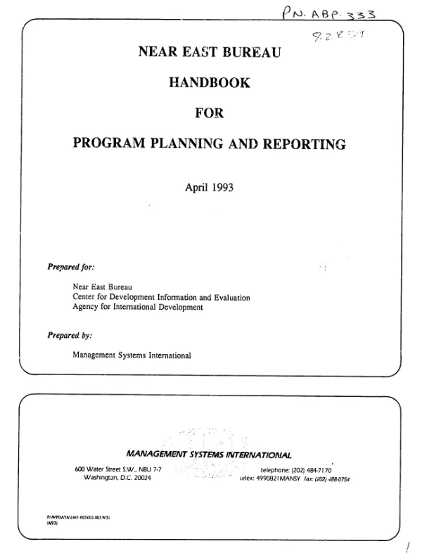 Near East Bureau handbook for program planning and reporting