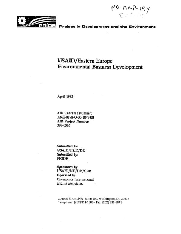 USAID/Eastern Europe : environmental business development