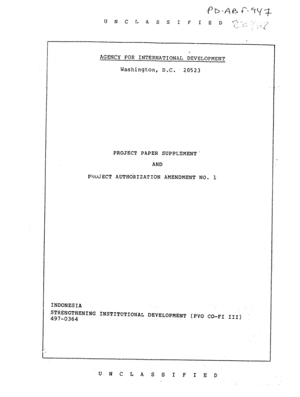 Strengthening institutional development (PVO co-financing III) : amendment no. 1