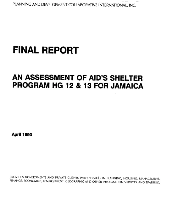 Assessment of AID"s shelter program HG 12 & 13 for Jamaica
