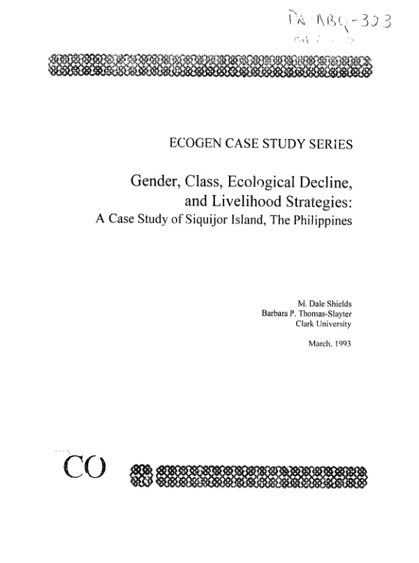 Gender, class, ecological decline, and livelihood strategies : a case study of Siquijor Island, The Philippines