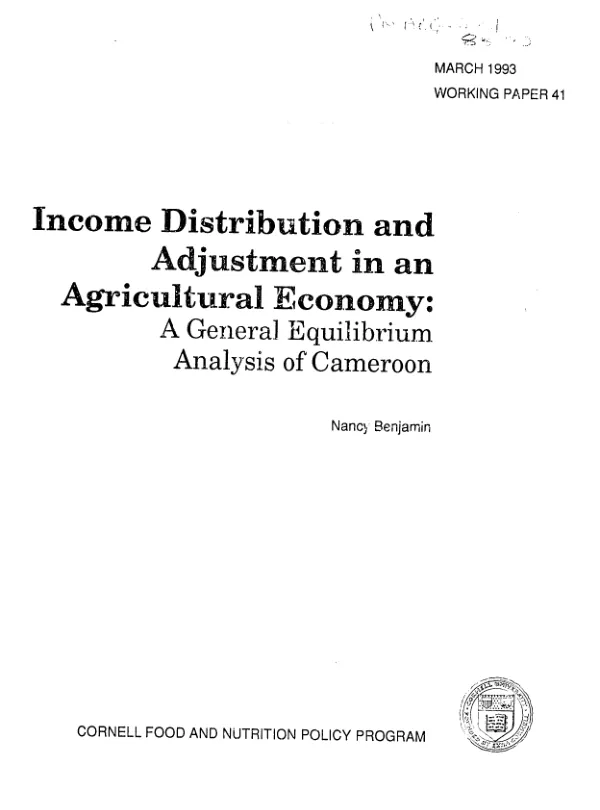 Income distribution and adjustment in an agricultural economy : a general equilibrium analysis of Cameroon