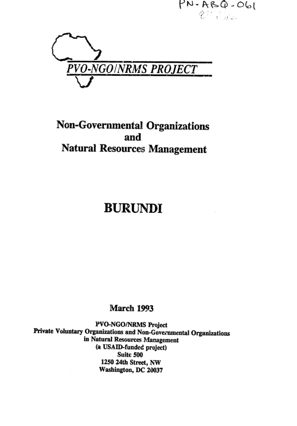 Non-governmental organizations and natural resources management : Burundi country assessment