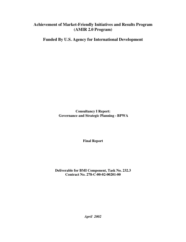 Consultancy I report : governance and strategic planning BPWA [Business & Professional Women"s Association] -- final report