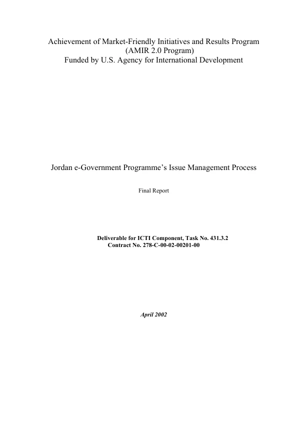 Jordan e-goverment programme"s issue management process : final report
