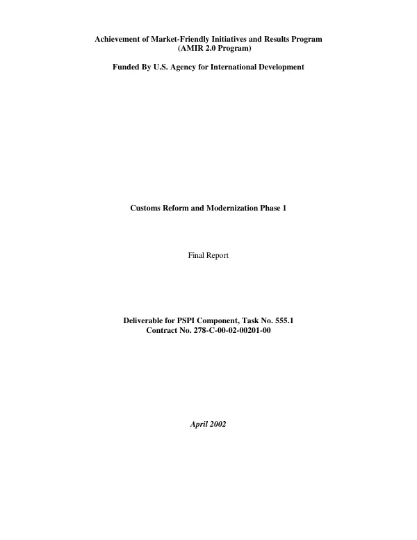 Customs reform and modernization phase I : final report