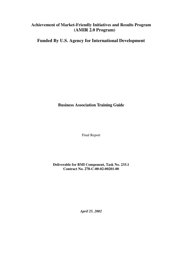 Business association training guide : final report