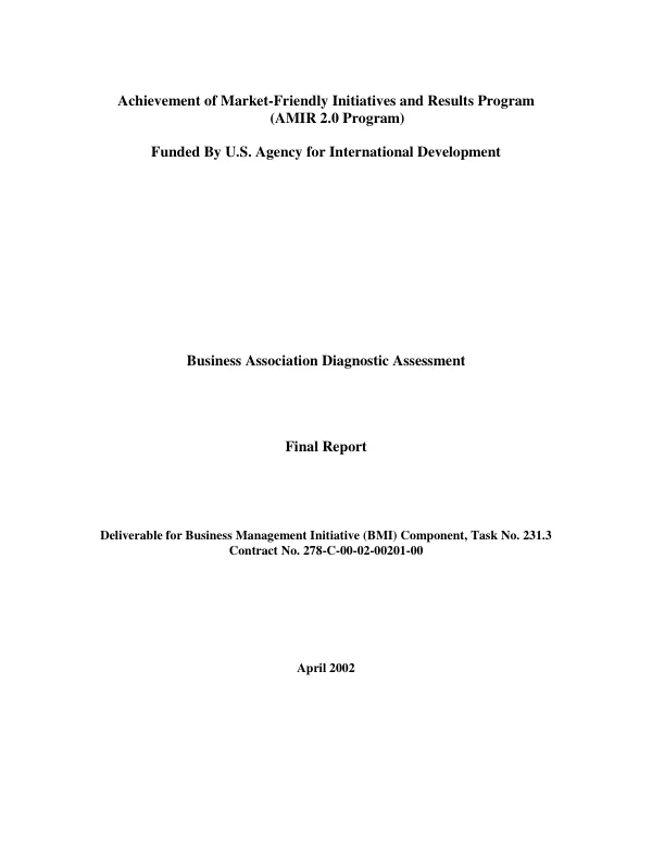 Business association diagnostic assessment : final report