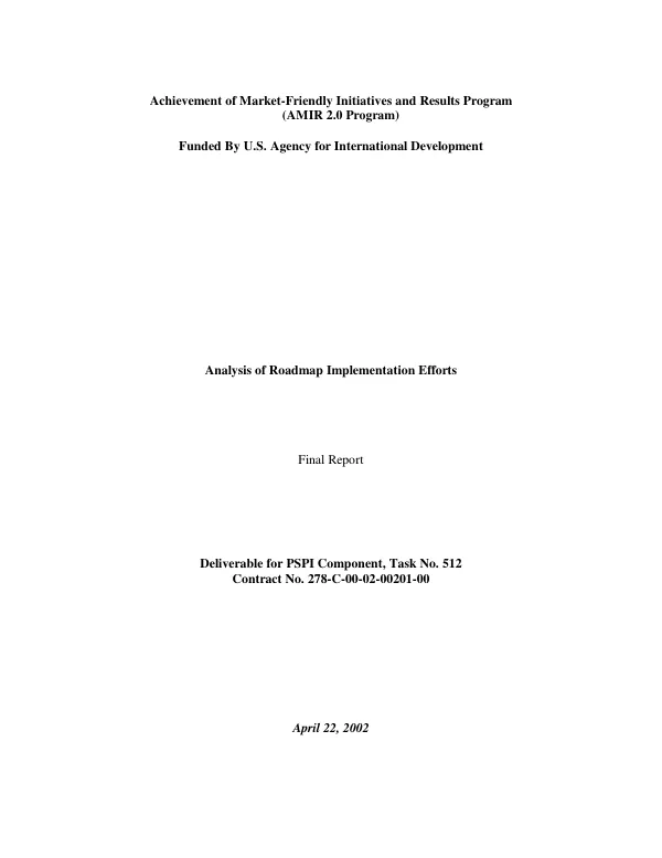 Analysis of roadmap implementation efforts : final report