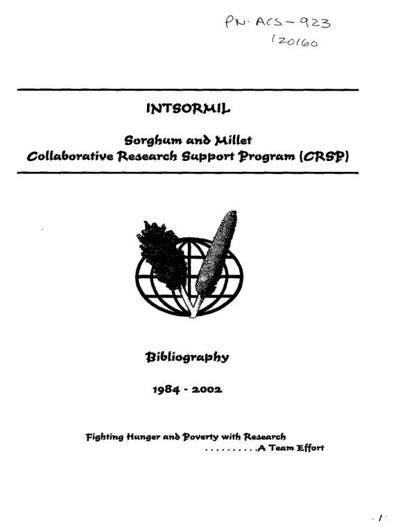 INTSORMIL, sorghum and millet collaborative research support program : bibliography, 1984-2002