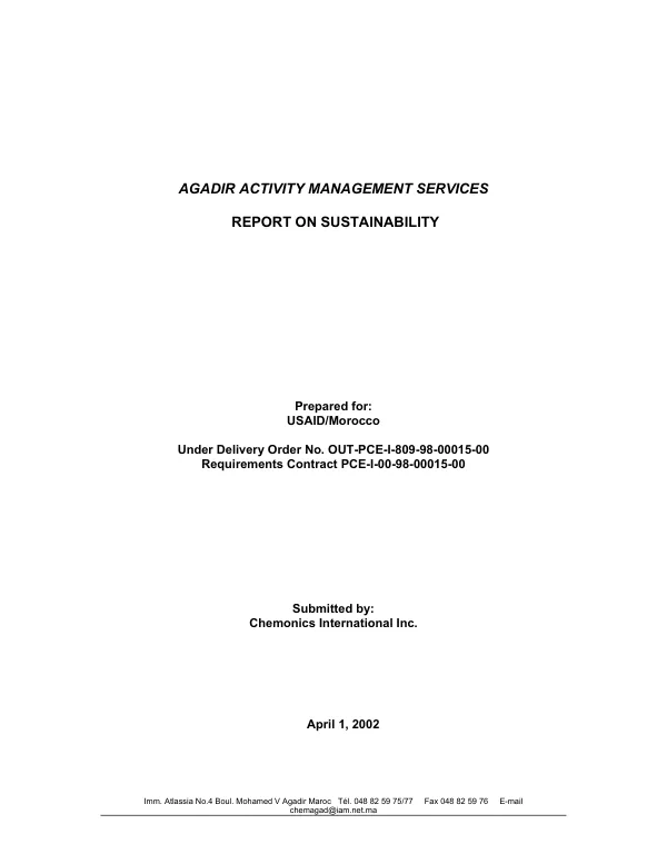 Agadir[, Morocco] activity management services : report on sustainability