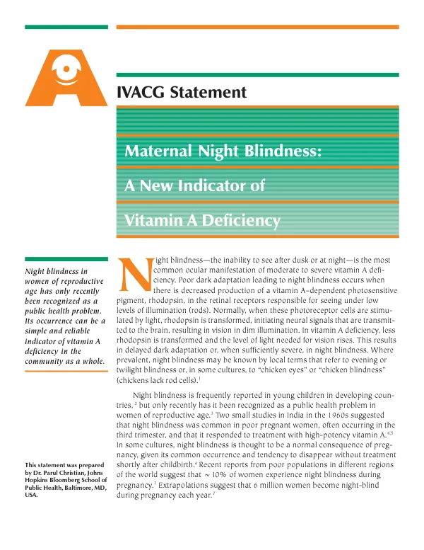Maternal night blindness : a new indicator of Vitamin A deficiency
