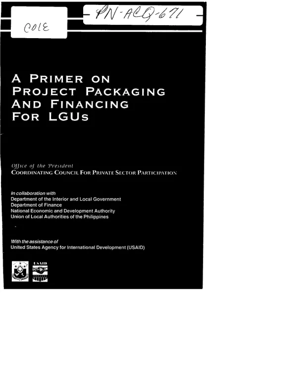 Primer on project packaging and financing for LGUs [local government units]