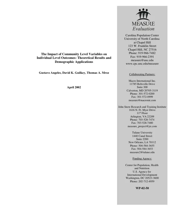 The impact of community level variables on individual level outcomes : theoretical results and demographic applications