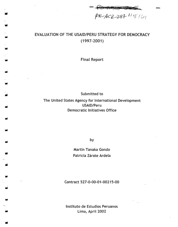 Evaluation of the USAID/Peru strategy for democracy (1997-2001) : final report