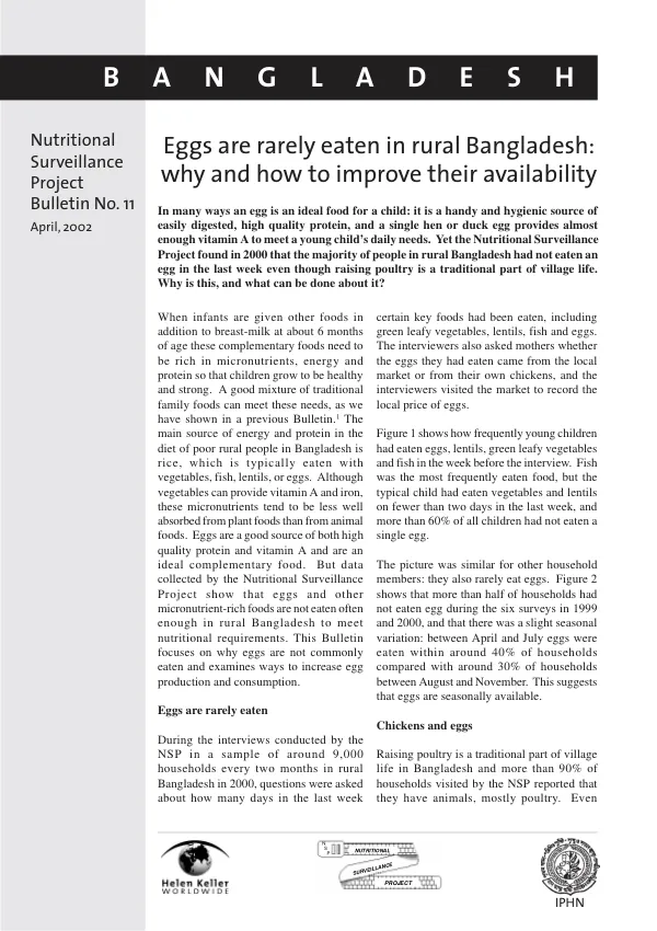 Eggs are rarely eaten in rural Bangladesh : why and how to improve their availability