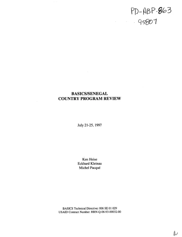 BASICS/Senegal : country program review