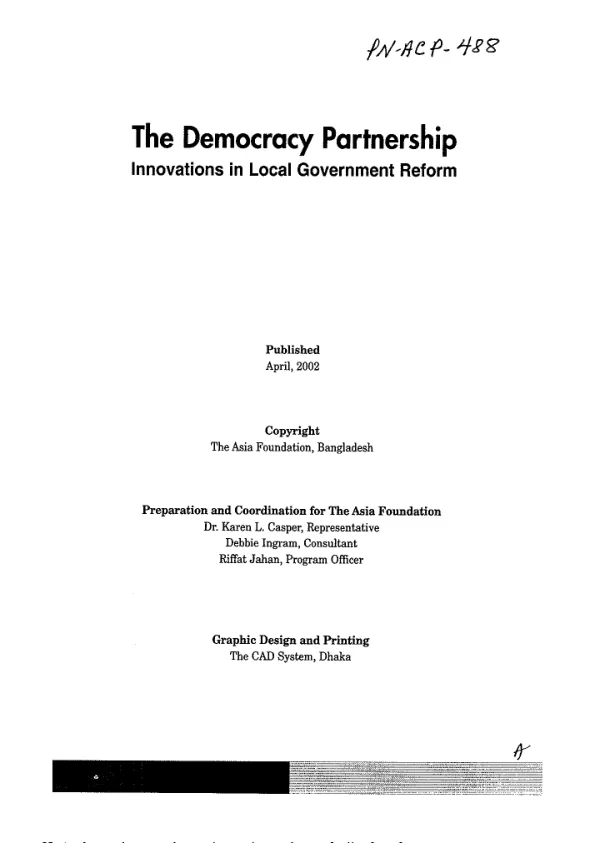 Democracy partnership : innovations in local government reform