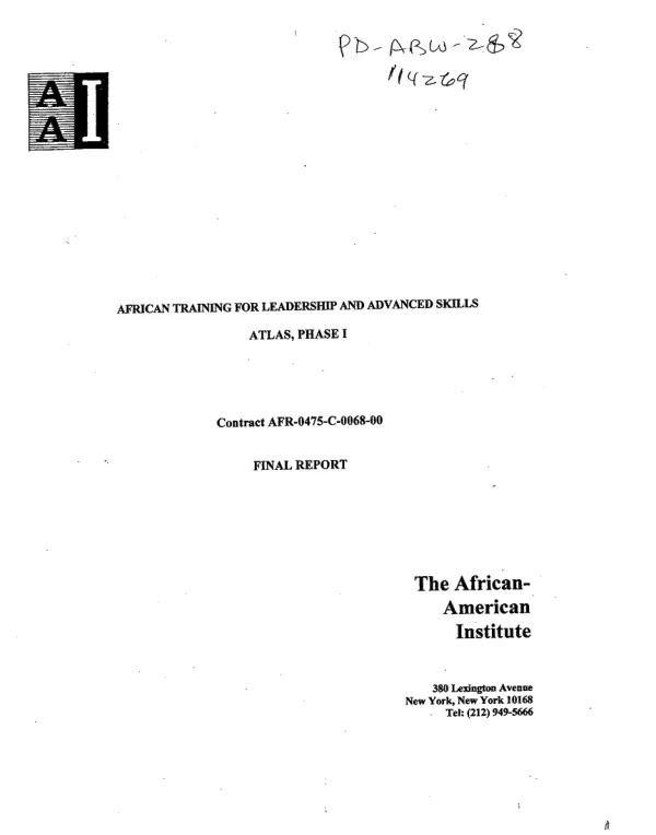 African training for leadership and advanced skills (ATLAS), phase I : contract AFR-0475-C-0068-00 [i.e. AFR-0475-C-00-0068-00] -- final report covering the period August 1990 to October 1995
