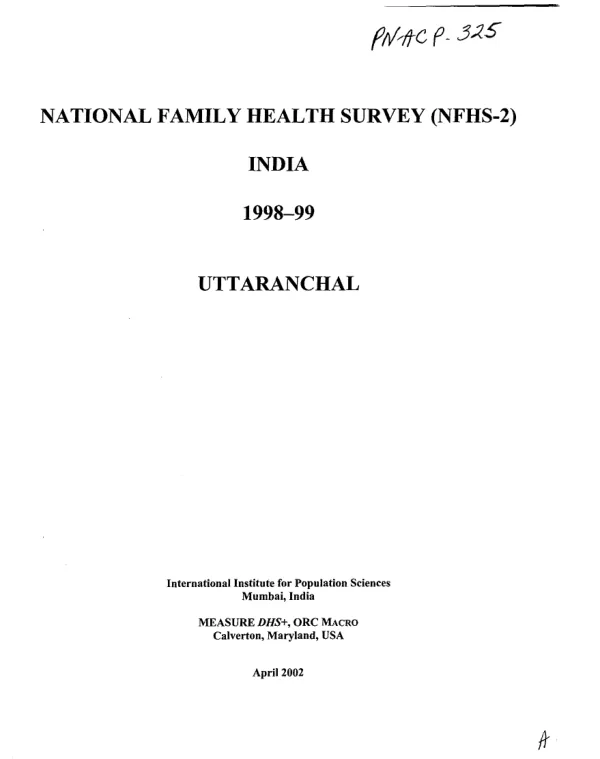 National family health survey (NFHS-2) India 1998-99 : Uttaranchal