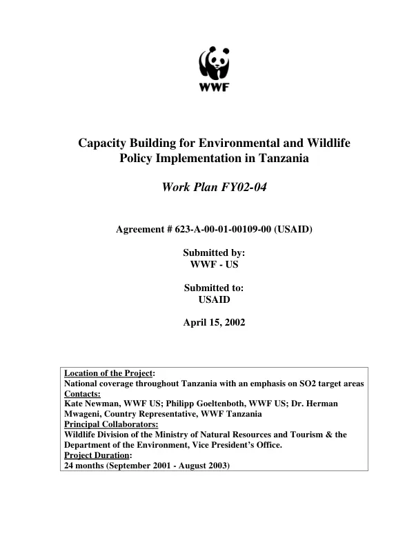 Capacity building for environmental and wildlife policy implementation in Tanzania : work plan FY02-04