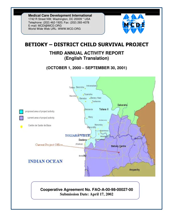 Betioky-District child survival project : third annual activity report (English translation), (October 1, 2000-September 30, 2001)