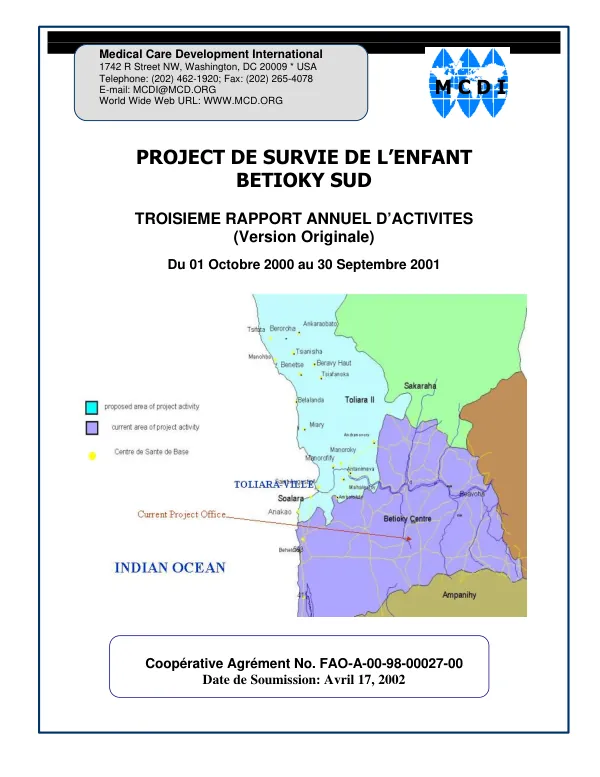 Project de survie de l"enfant Betioky Sud : troisieme rapport annuel d"activites (version orginale), du 01 Octobre 2000 au 30 Septembre 2001