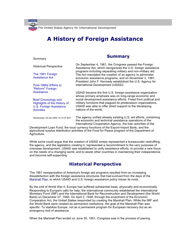 A history of foreign assistance