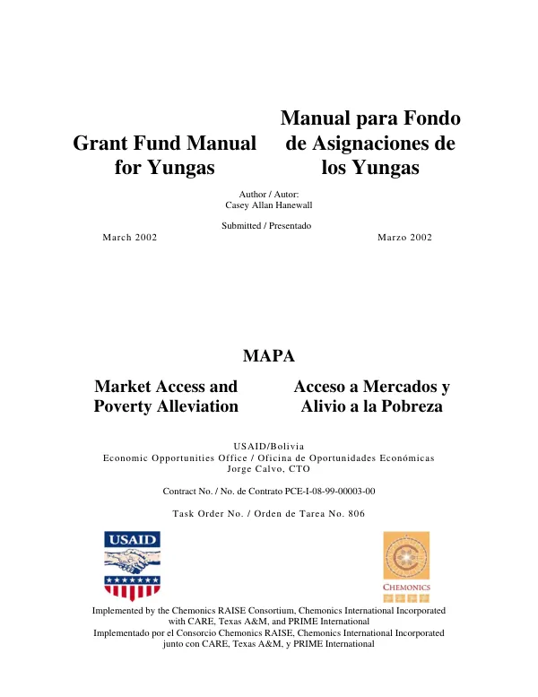 Grant fund manual for Yungas = Manual para Fondo de Asignaciones de los Yungas