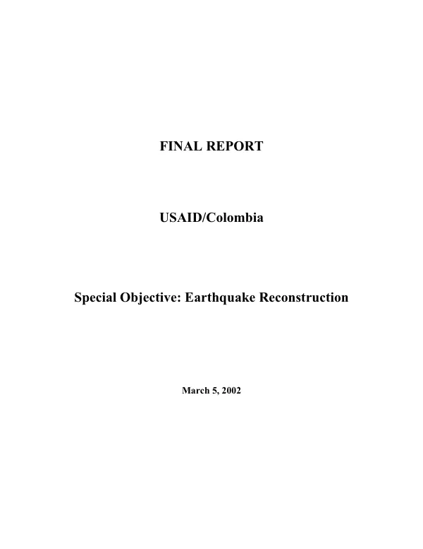 Special objective : earthquake reconstruction -- final report