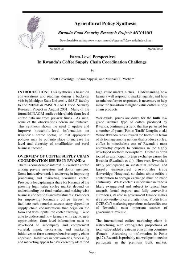 Farm-level perspectives in Rwanda"s coffee supply chain coordination challenge