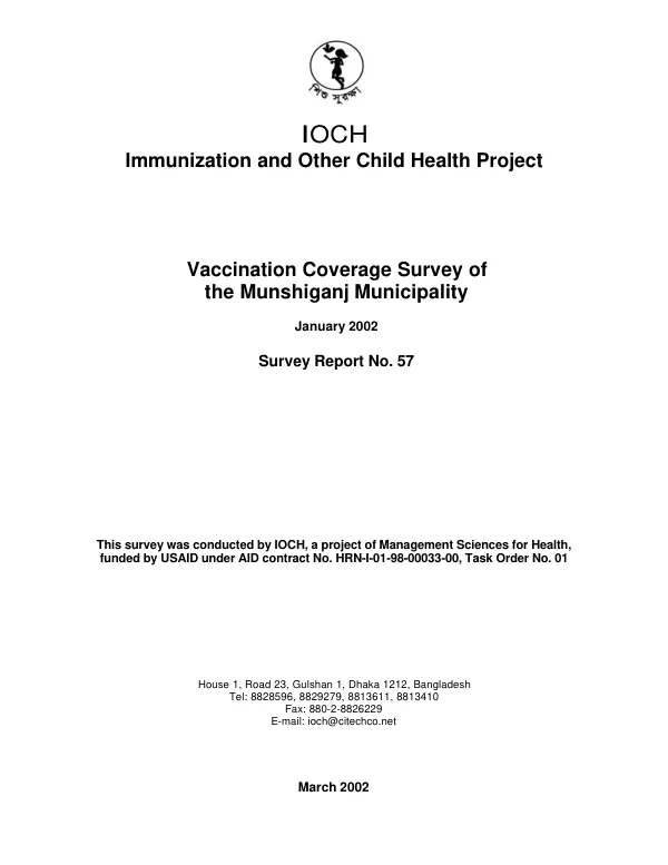 Vaccination coverage survey of the Munahiganj Municipality, January 2002