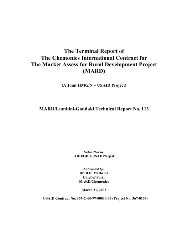 The terminal report of the Chemonics International contract for the market assess [i.e. access] for rural development project (MARD)