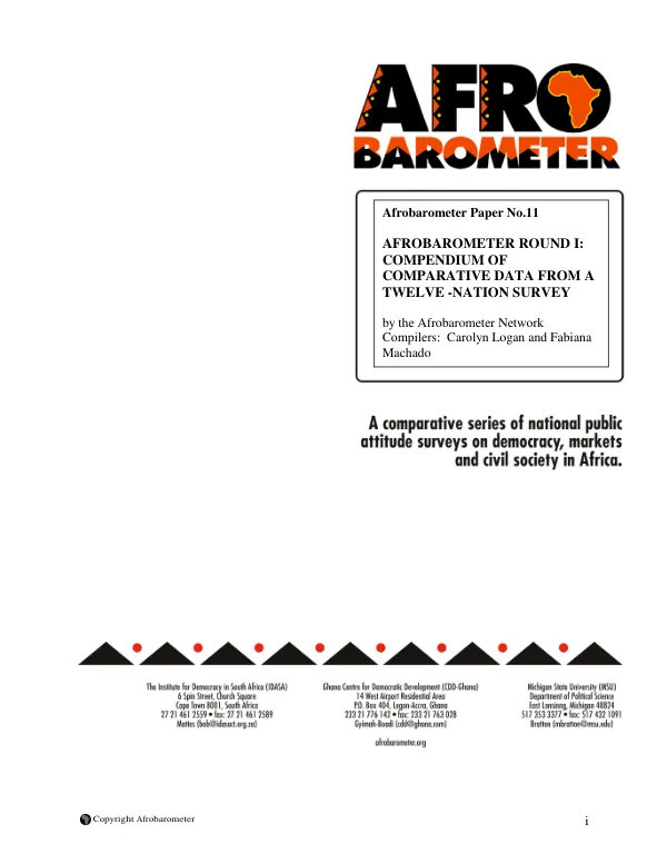 Afrobarometer round 1 : compendium of comparative data from a twelve-nation survey