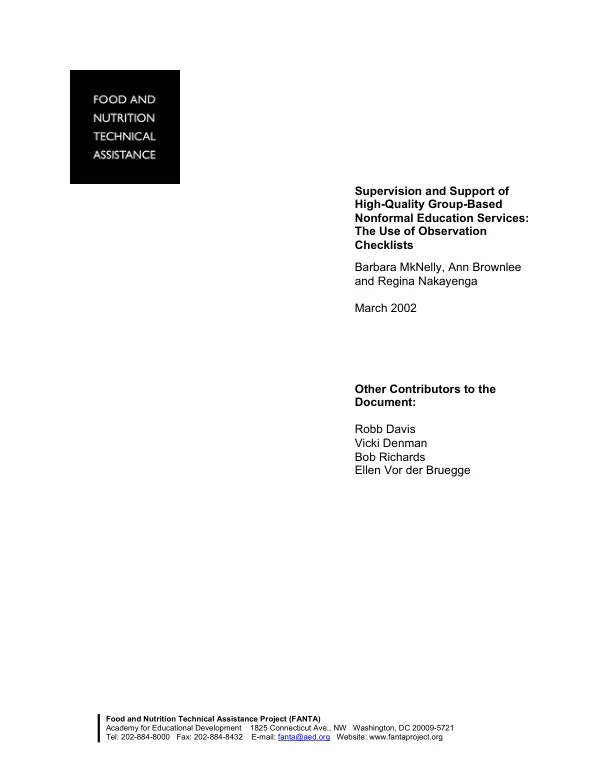 Supervision and support of high-quality group-based nonformal education services : the uses of observation checklists