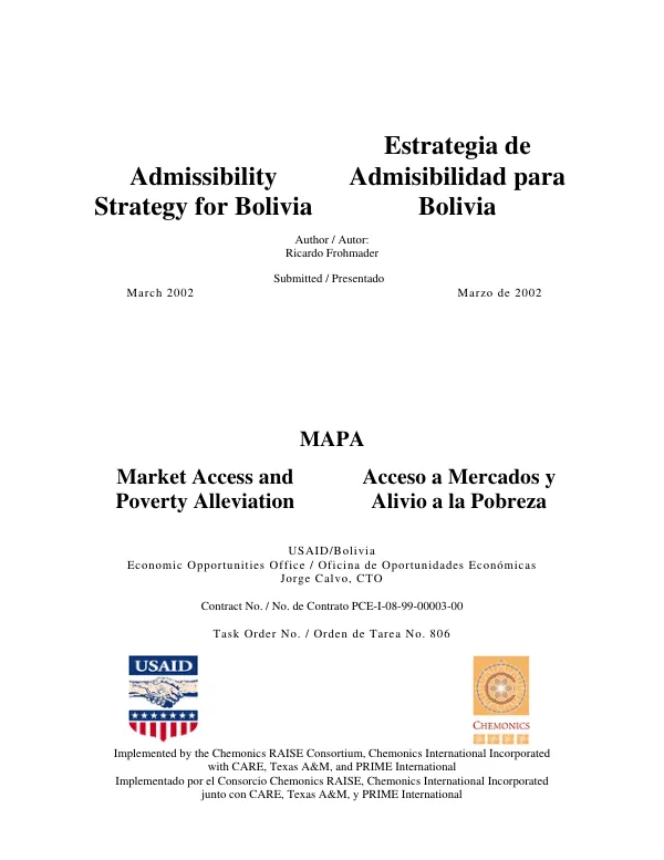 Admissibility strategy for Bolivia = Estrategia de admisibilidad para Bolivia