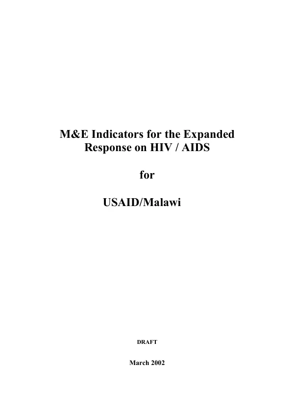 M&E indicators for the expanded response on HIV/AIDS for USAID/Malawi [draft]
