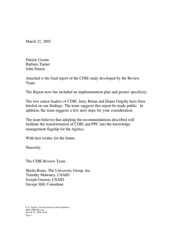 Center for Development Information and Evaluation (CDIE) review