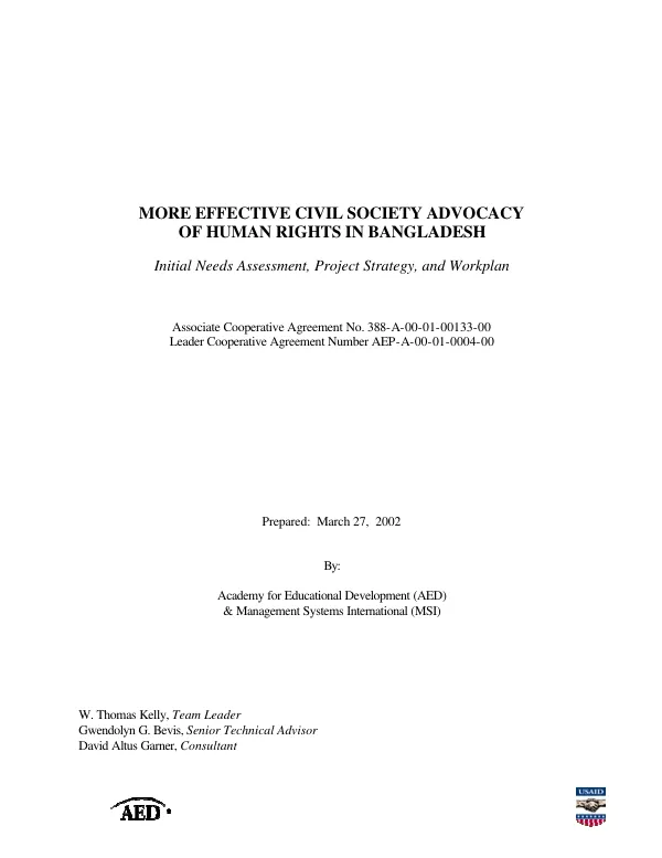 More effective civil society advocacy of human rights in Bangladesh : initial needs assessment, project strategy, and workplan