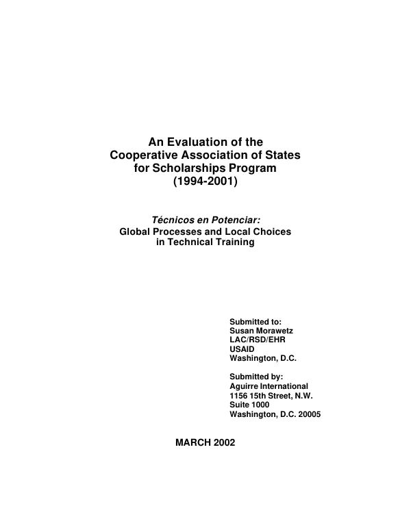 An evaluation of the Cooperative Association of States for Scholarships [CASS] program (1994-2001)