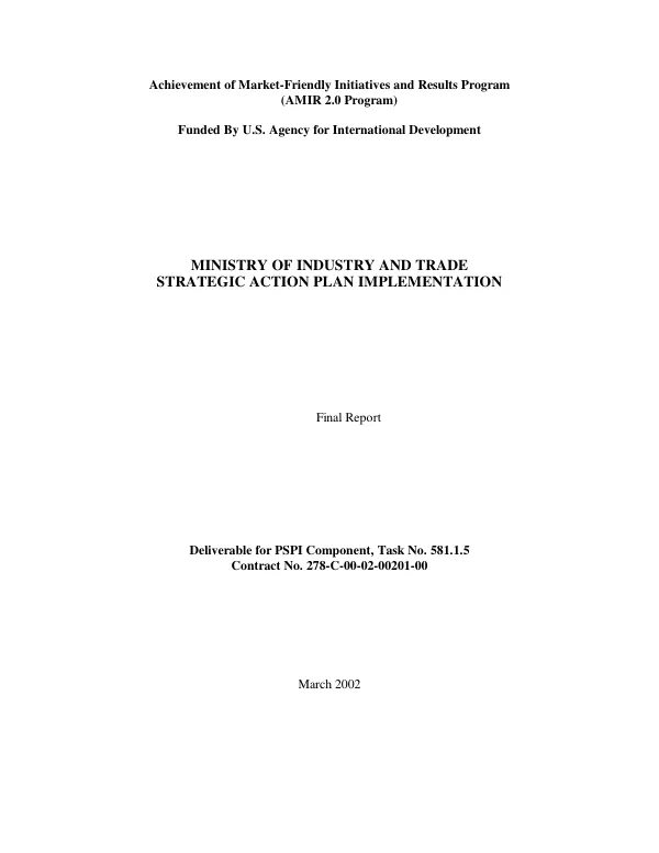Ministry of Industry and Trade strategic action plan implementation : final report