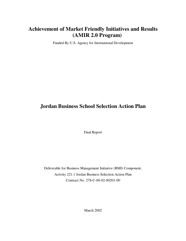 Jordan business school selection action plan : final report