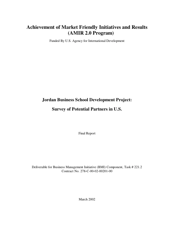 Jordan business school development project : survey of potential partners in U.S. -- final report