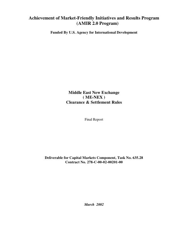 Middle East New Exchange (ME-NEX) clearance & settlement rules : final report