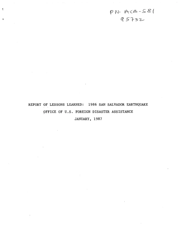 Report of lessons learned : 1986 San Salvador earthquake