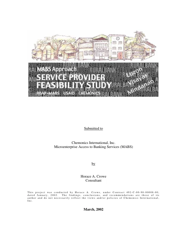 MABS [microenterprise access to banking services] approach : service provider feasibility study