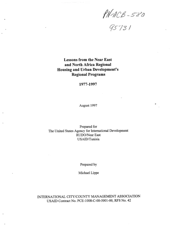 Lessons from the Near East and North Africa regional housing and urban development's regional programs, 1977-1997