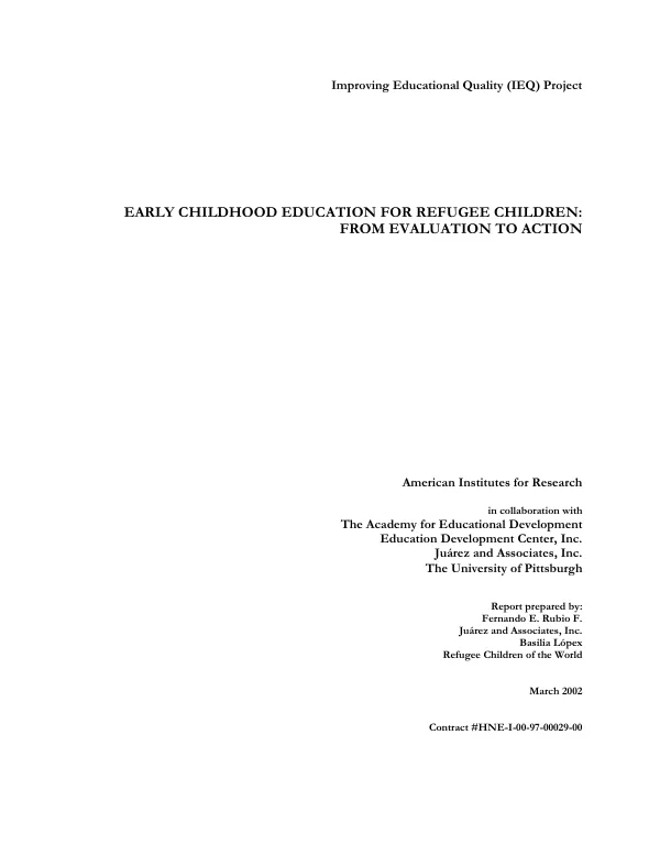 Early childhood education for refugee children : from evaluation to action